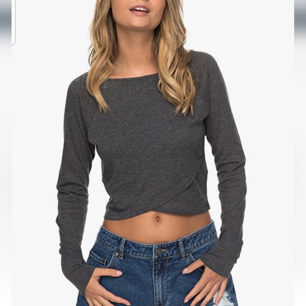 Roxy long sleeve crop top - grey